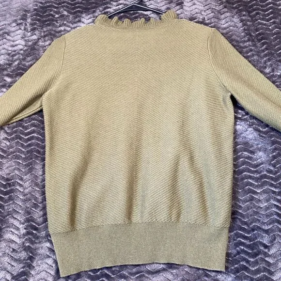 J.Crew Olive Green Ruffle Neck Sweater Ribbed Knit pullover,womens size XS - Picture 7 of 9